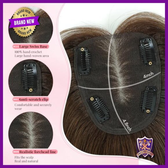12 Inch Human Hair Topper Swiss Base 4x4.8 Large Cover Thinning Hair main image 5